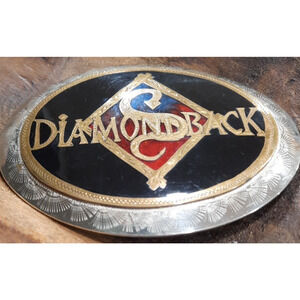Signed Doyle Fowler DIAMONDBACK Rattlesnake Belt Buckle Red Blue Enamel Western